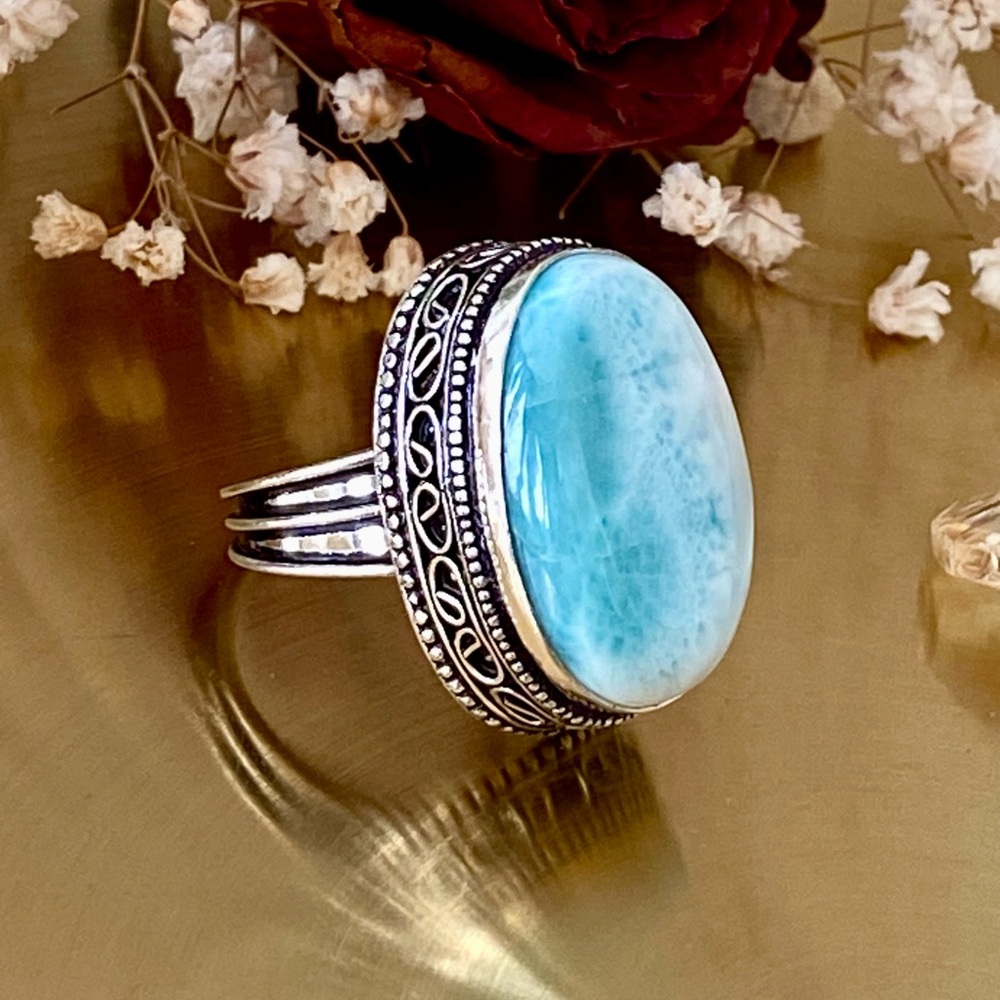Larimar Antique Style Handcrafted Ring Size 8